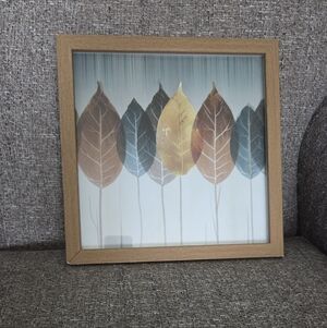 Modern Framed Wall Art with 3D Leaves 11”x11” Nature Print Rustic Brown Frame